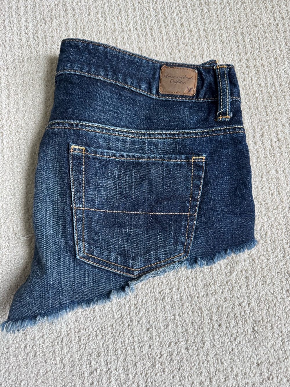 American Eagle Outfitters Dark Blue Frayed Denim Shorts - Picture 2 of 3